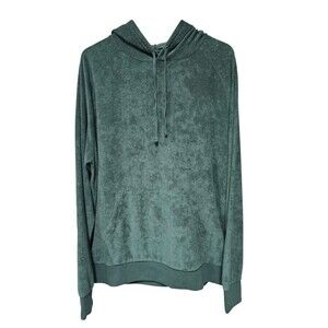 Mens 2XL Terry Cloth Hoodie Green Pullover Towel Sweatshirt Piombo Cozy Lounge